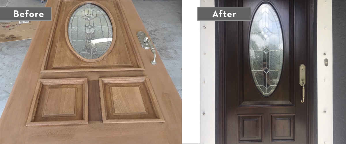 Beautiful refinished interior door with custom stain color