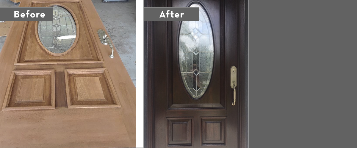 Professional exterior door refinishing with weather protection