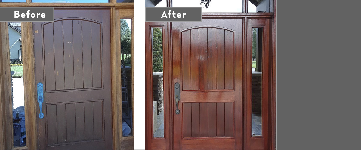 Refinished wood door with renewed beauty and durability